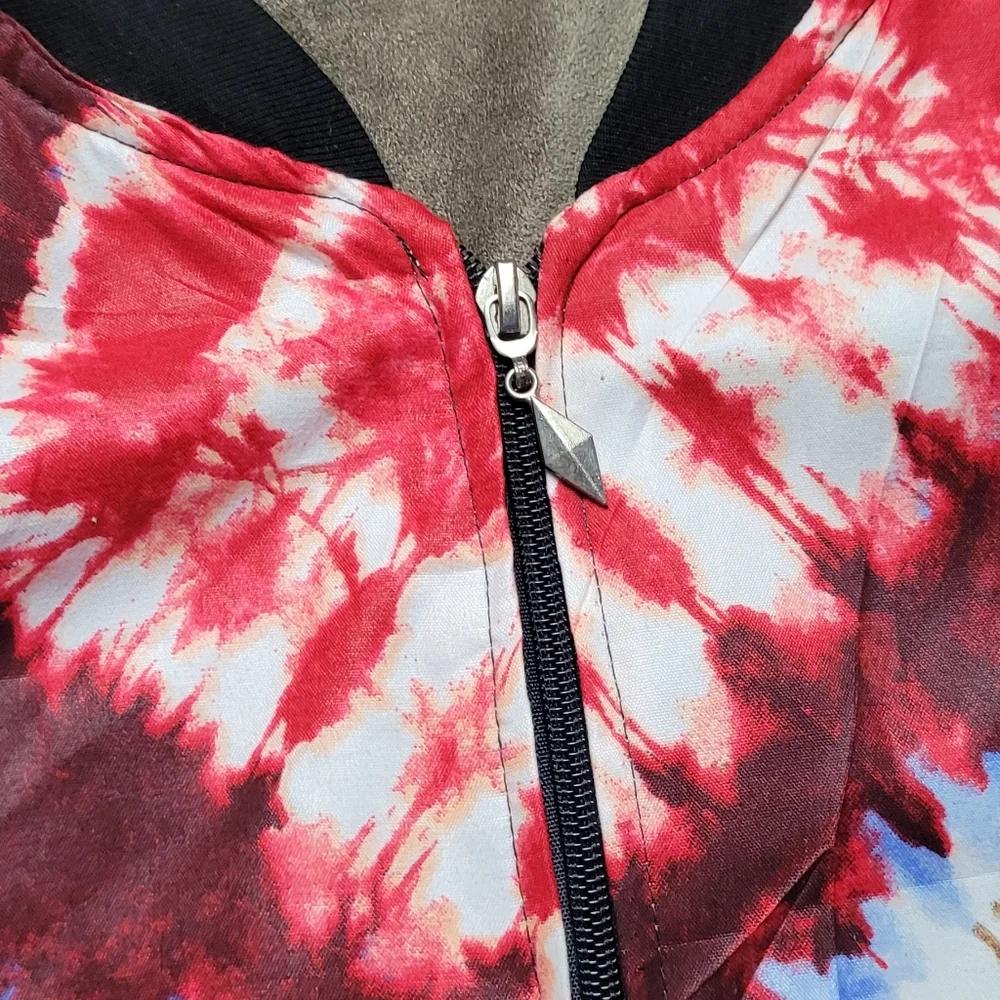 Multicolor Tie-Dye Bomber Jacket Size XL Brown/ Red